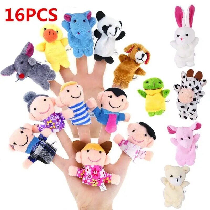RCtown 16pcs Cartoon Animal Plush Finger Puppets Set Cute Dolls  for Children Story Time Shows Playtime Schools Popit Dolls