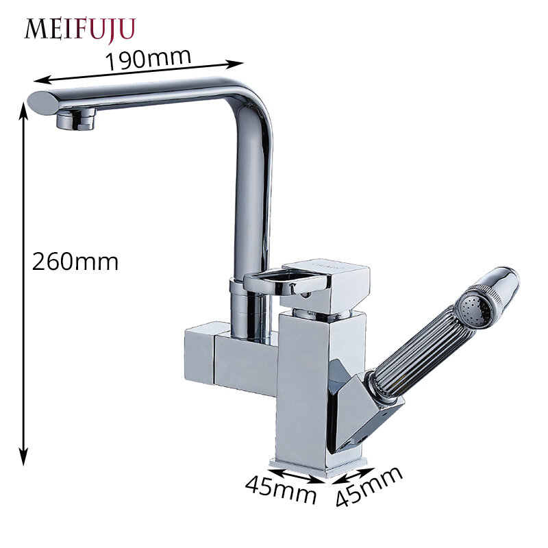 Gold kitchen faucets brass with Two Spouts Pull Out Spray Chrome Brass Kitchen Faucet Mixer Tap Sink Single Handle 360 swivel