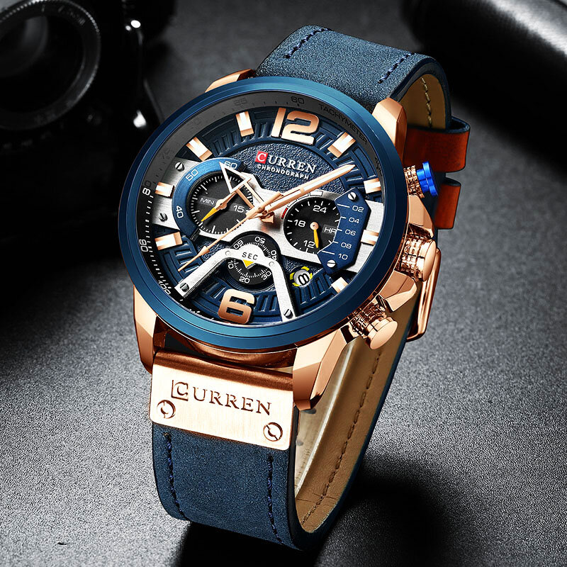 CURREN Watch for Mens Top Brand Luxury Fashion Chronograph Quartz Watches Military Sports Leather Wristwatch Relogio Masculino