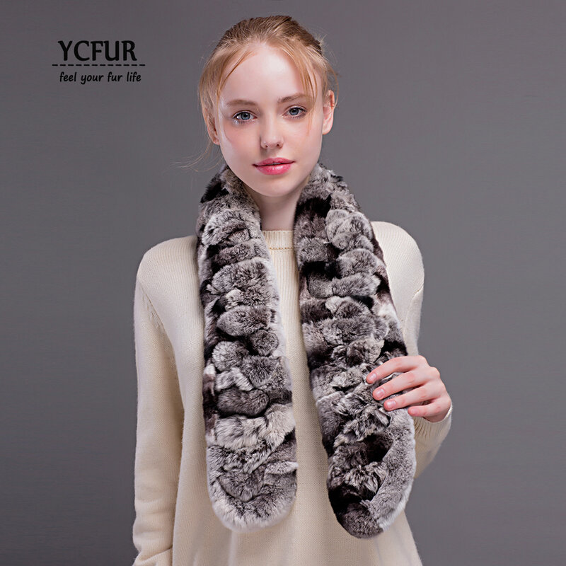 Ycfur moda feminina cachecóis envolve inverno artesanal real rex pele de coelho cachecol para senhora inverno quente peles scarfs xales feminino