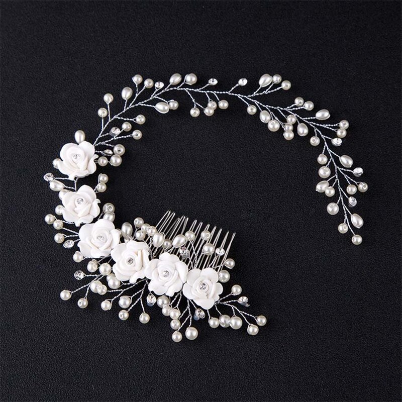 MOLANS 繊細な手作り真珠の花のヘッドバンド毛の櫛で花嫁のための結婚式の装飾合金ツイスト気質の女性