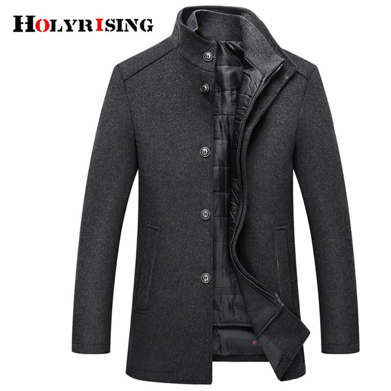 Casaco de peito único Holysing para homens, sobretudos grossos, tops com colete ajustável, casacos de lã, 4 cores