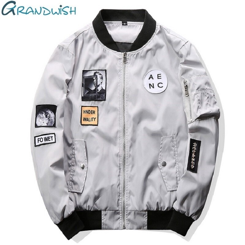Grandwish jaqueta bomber masculina da moda, casaco bomber hip hop com estampas finas, piloto, plus size 4xl, pa573