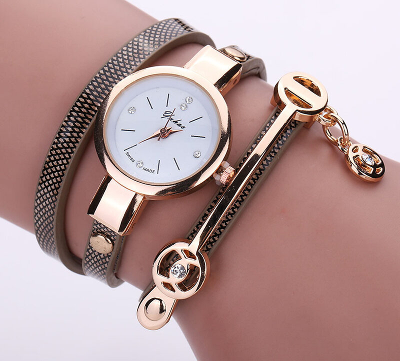 Relógio de pulso feminino quartz, luxuoso casual fashion de couro para mulheres