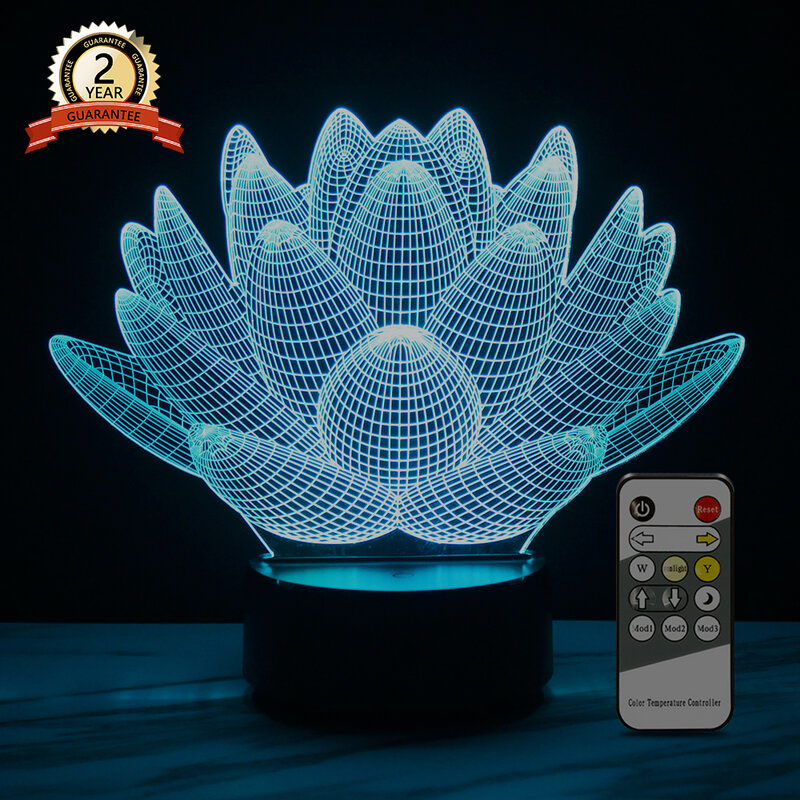 Luz de noche 3D acrílica, lámpara LED táctil de loto de 7 colores, Luminarias de mesita de noche, decoración, regalos de vacaciones para niños