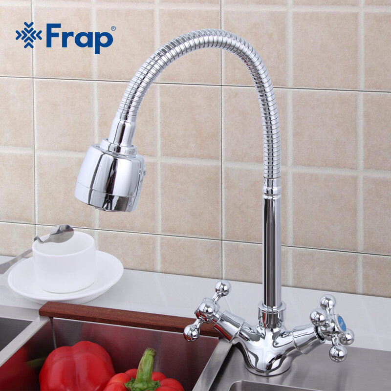 FRAP-صنبور خلاط حوض المطبخ بمقبض مزدوج ، لون فضي ، ساخن وبارد ، صنبور ماء بفتحة واحدة ، صنبور مياه torneira cozinha F4319