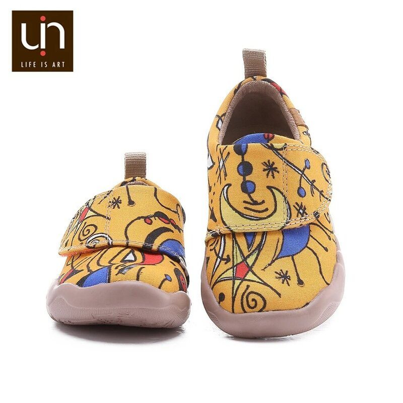 Uin sunset 새 디자인 painted little kids 캔버스 신발 easy hook & loop 스니커즈 소년/소녀 패션 플랫