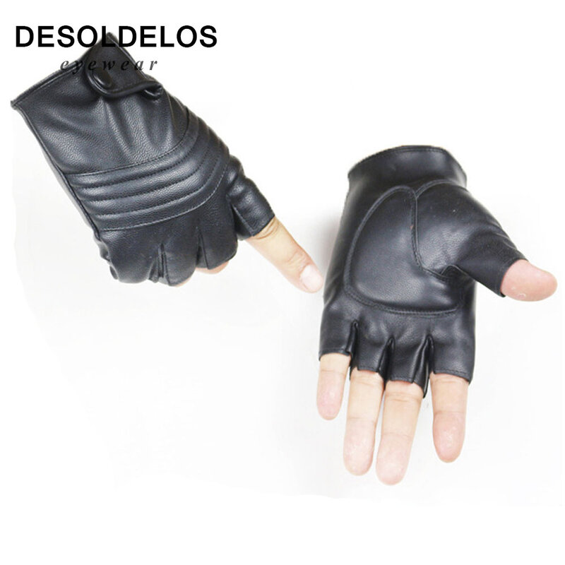 Fahion-guantes de medio dedo para mujer, manoplas de cuero sintético sin dedos, para conducción, color negro, R004, 1 par