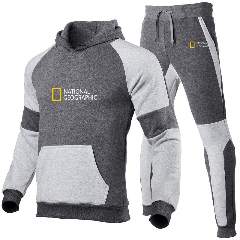 National Geographic dres zestaw dla mężczyzn bluza z kapturem + spodnie 2021 jesień zima polar z kapturem kurtka odzież sportowa Homme Jogging strój do fitnessu