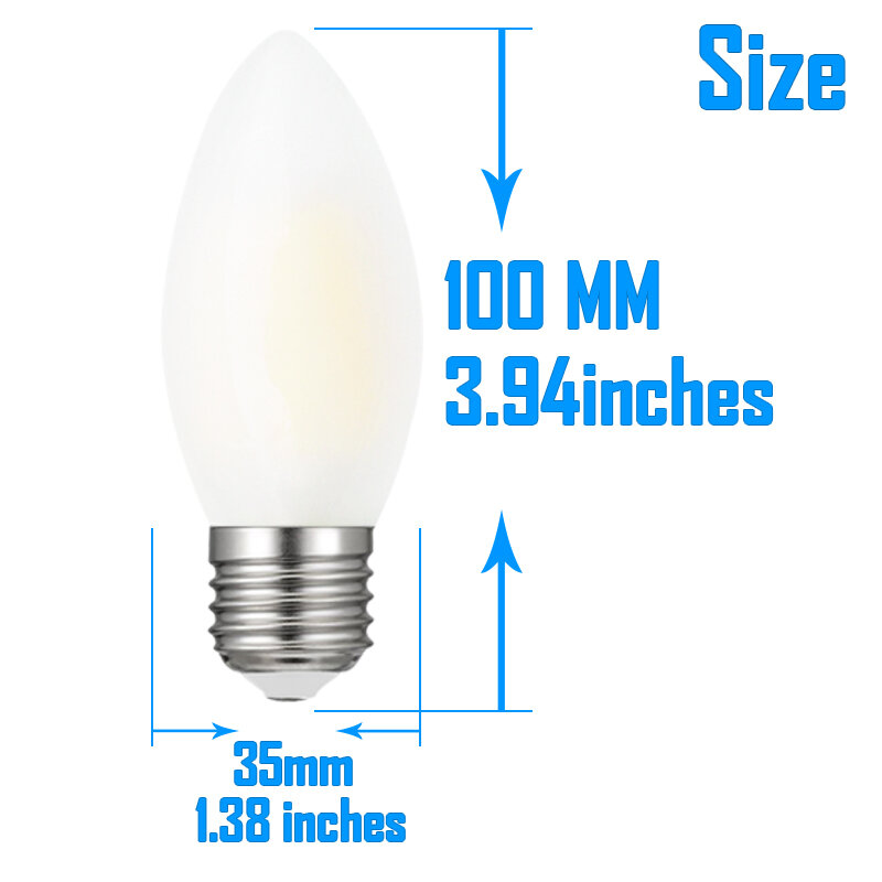 Clondson – lampe LED en forme de bougie givrée C35, projecteur Edison E26/E27, éclairage à intensité réglable, ampoules à Filament, 2W 4W 6W 8W, 110V 220V