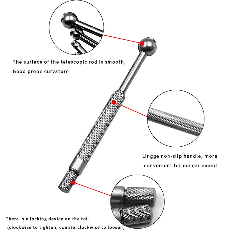 Juego de medidores telescópicos de calibre de agujero pequeño, calibre completo tipo bola de 0.125 - .5 ", 4 piezas, calibre de precisión de agujero pequeño de bola completa