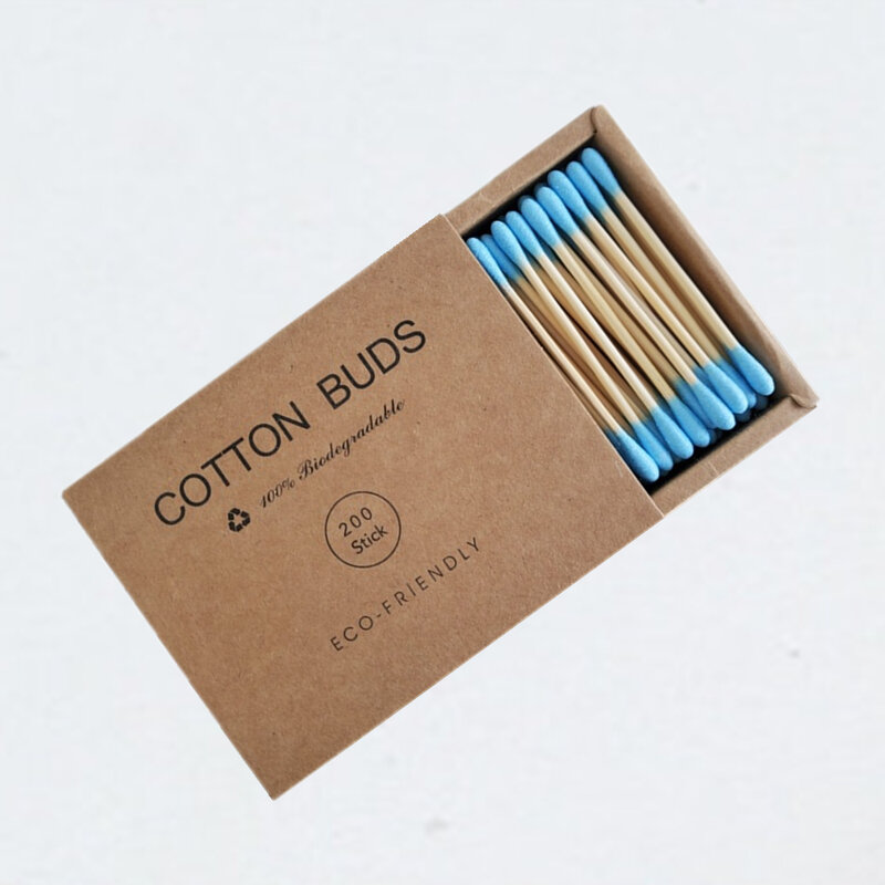 1 @ # azul 200 pc/caixa cabeça dupla cotonete de algodão varas de bambu cotonete de algodão botões descartáveis algodão para beleza maquiagem nariz orelhas limpeza