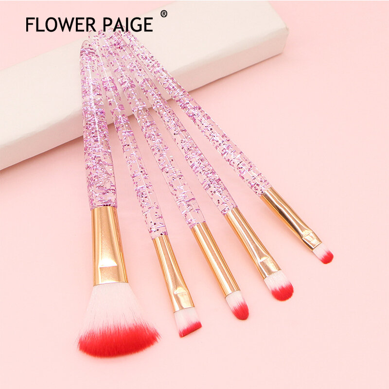 FLOWER PAIGE 5Pcs Multifunctional Crystal Handle Quicksand Liquid Makeup Brush Set Facial Makeup Tools