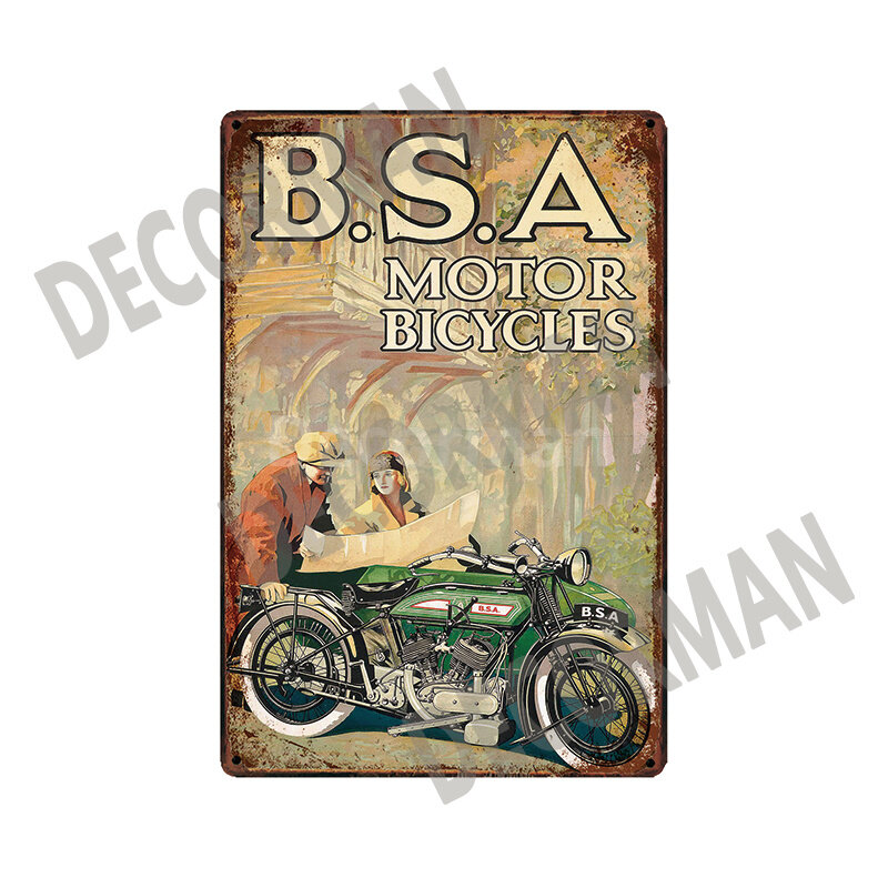 [DecorMan] JAWA BSA TT มอเตอร์ป้ายโลหะโปสเตอร์ภาพวาดเหล็ก Vintage Custom ตกแต่ง Club LTA-1704