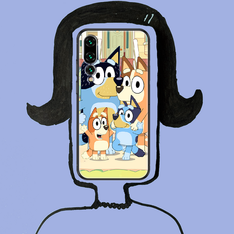Capa de telefone bluey dos desenhos animados para huawei p companheiro p10 p20 p30 p40 10 20 z pro lite inteligente tendência preta de volta arte funda 3d celular capa