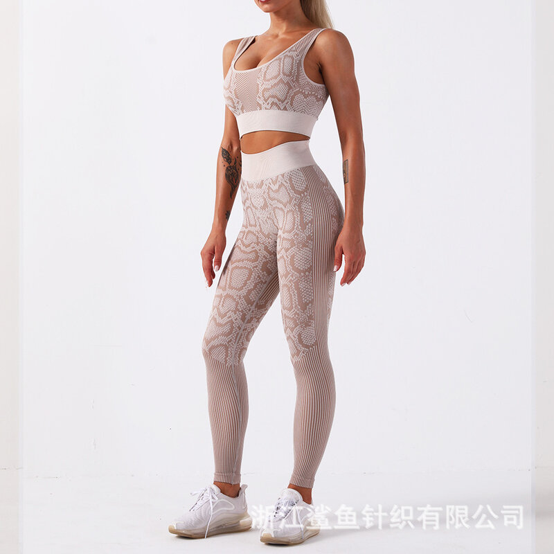 2 Stuk Sport Sets Snake Print Yoga Sets Vrouwen Hoge Taille Yoga Broek Workout Set Fitness Kleding Sportkleding Gym Set