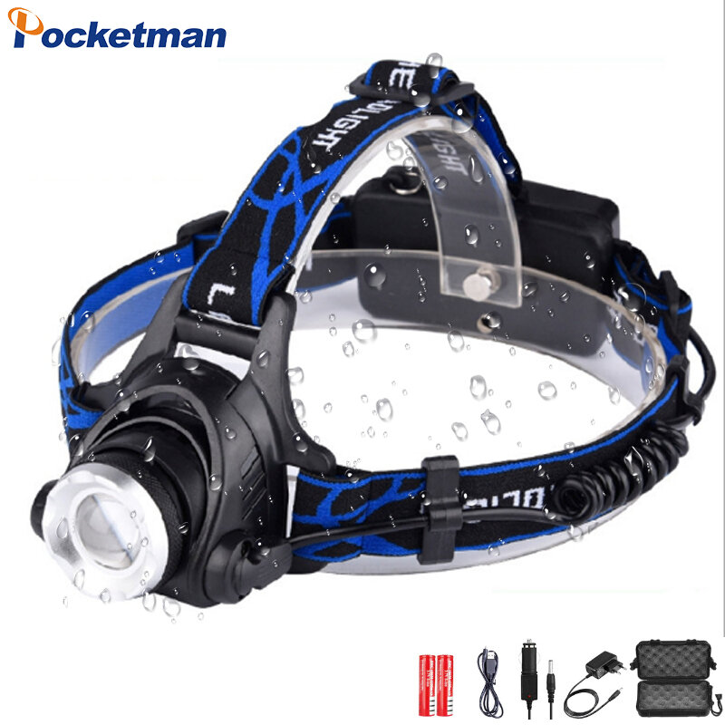 25000LM Powerful LED Headlamp USB DC Charging Headlight Waterproof Head Lamp Use 18650 Battery Zoomable Head Light for Camping