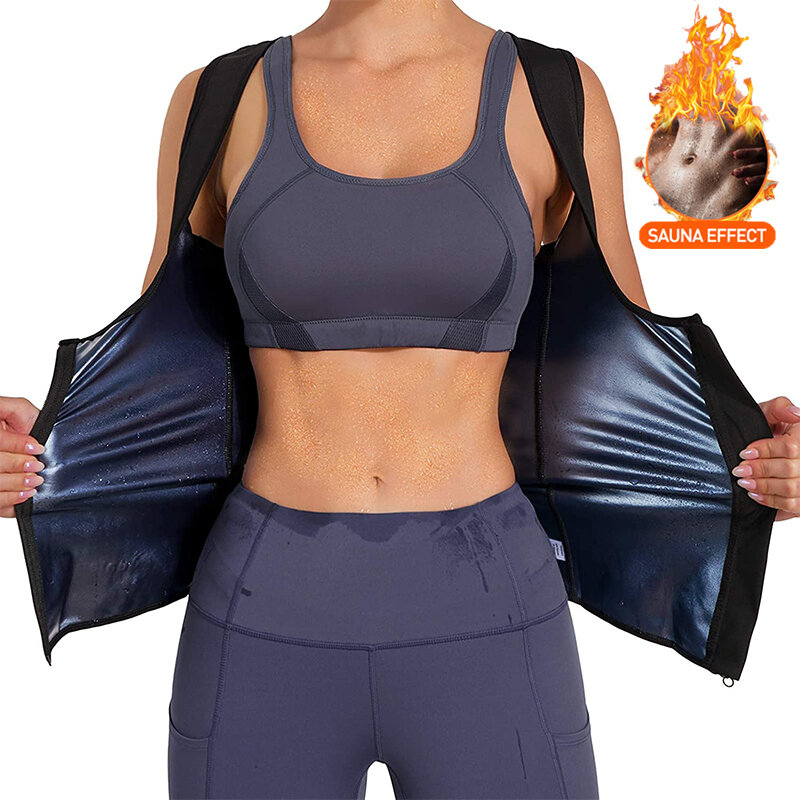 Mulheres sauna shaper colete thermo suor shapewear tanque superior emagrecimento colete cintura trainer espartilho ginásio fitness treino quente camisa com zíper