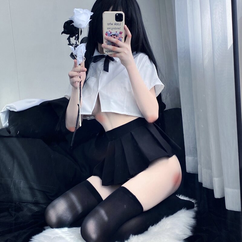Schule Student Uniformen Sexy Sailor Bogen Kostüme Anime Rolle-spielen Weiß Kurzen ärmeln Shirt + Schwarz Plissee Minirock set