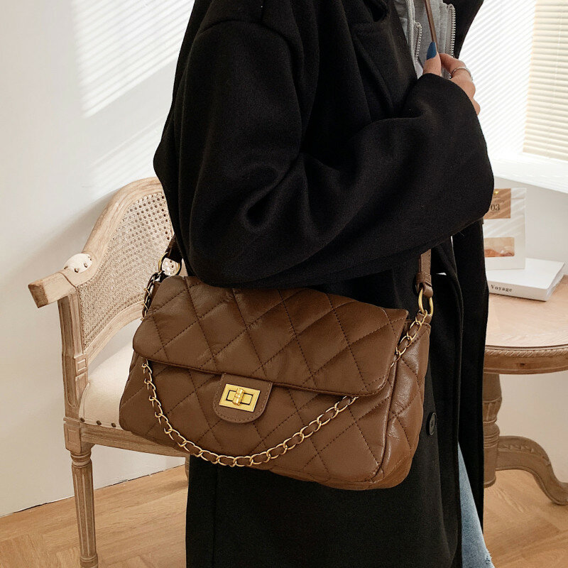Łańcuch pikowana torba Crossbody kobiet romb krata torba na ramię luksusowe miękkie skórzane torebki damskie 2021 Lozenge torba