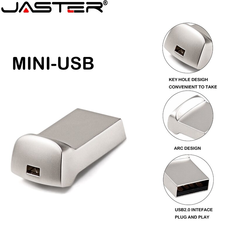 Jaster Usb 2.0 Mini Metalen Zilver Met Sleutelhanger Usb Flash Drive 4Gb 8Gb 16Gb 32Gb 64gb 128Gb Pendrive (Over 10Pcs Gratis Logo