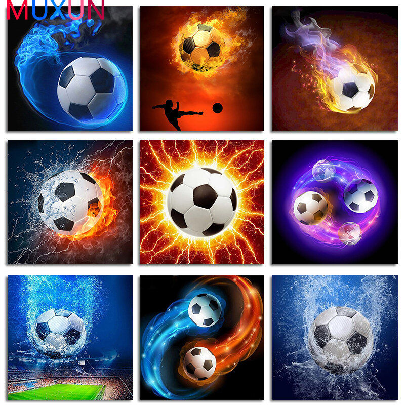 Pintura diamante para bola de futebol, ponto cruz, paisagem, mosaico, bordado, imagem, resina, desenho de diamante, decoração, h809