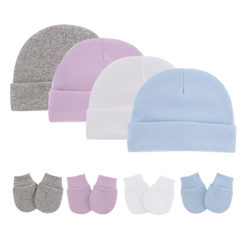 Conjunto de guantes y gorro de algodón para recién nacido, suave y cómodo, 2 piezas, cálido, a la moda, antiagarre, protección facial