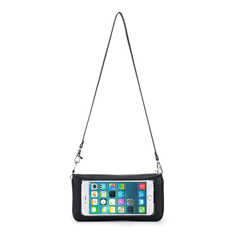 Брендовый Длинный кошелек для женщин, прозрачный Дамский бумажник из натуральной кожи с сенсорным экраном, большая сумочка для телефона, бу...
