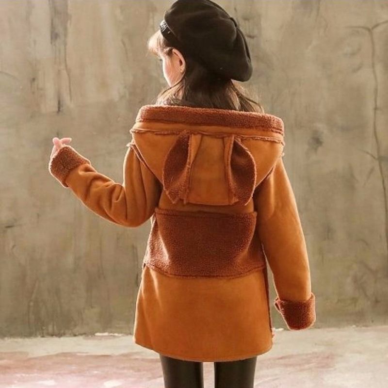 2020 outono inverno nova menina casaco de lã das crianças roupas de pelúcia chapéu mid-length lã casaco bebê menina pano lã casaco menina