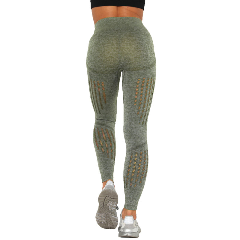 Vrouwen Hollow Out Yoga Broek, Hoge Taille Naadloze Compressie Leggings Tummy Controle Stretch Butt Lifting Panty Gym Sport Broek