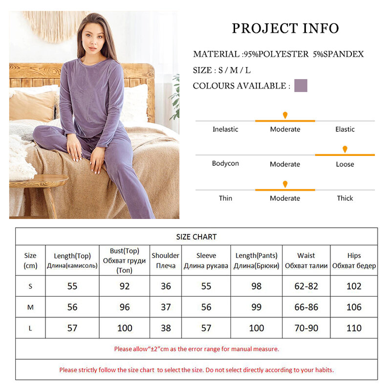 HiLoc morado-Pijama de terciopelo para mujer, ropa de dormir de manga larga con cuello redondo, para estar en casa, Color puro, 2020