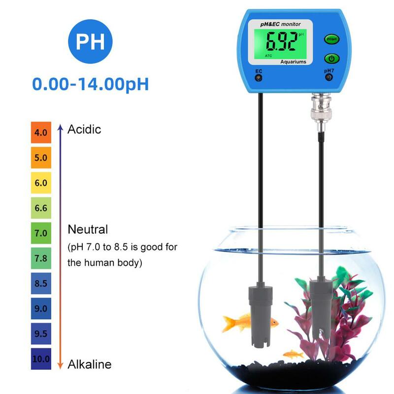 Monitor multiparámetros de calidad del agua para acuarios, medidor de pH y de salinidad EC profesional, 2 en 1, monitor en línea