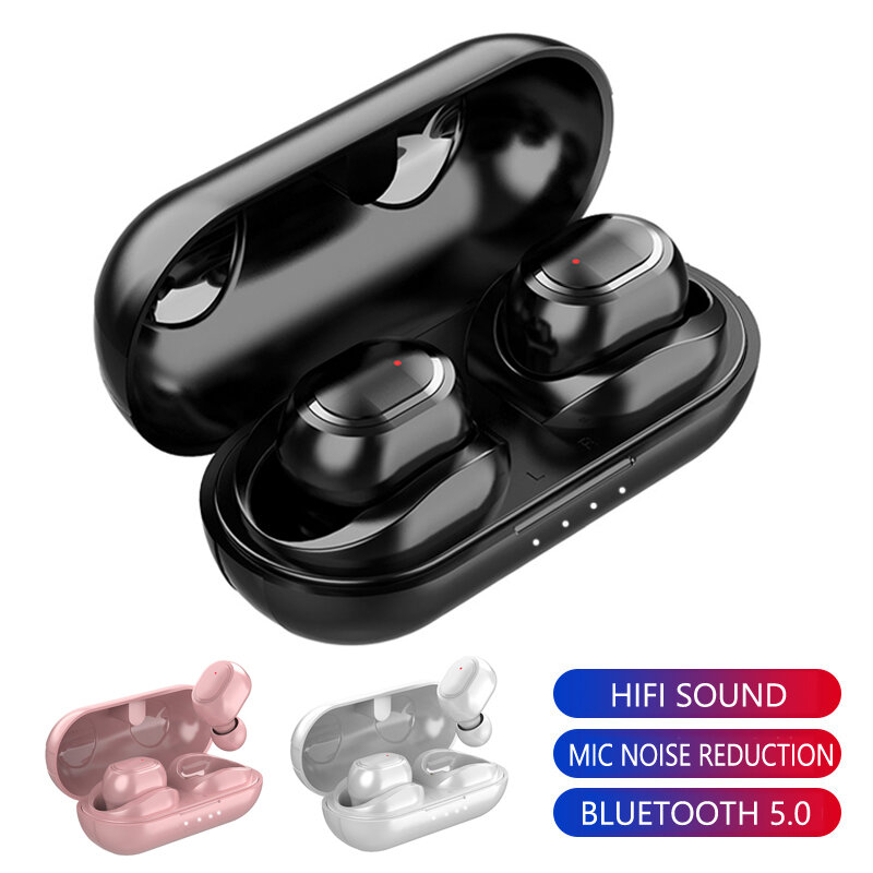 TWS Headphone Nirkabel Kotak Pengisi Daya 5.0 MAh Earphone Bluetooth 500 Stereo Olahraga Tahan Air Headset Earbud dengan Mikrofon