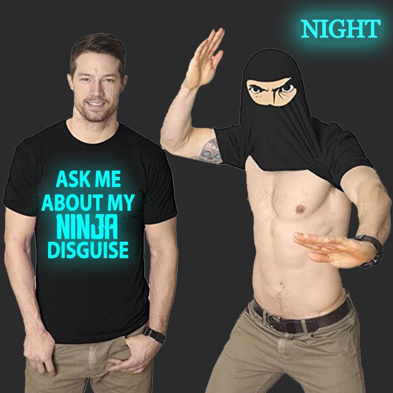 Mężczyzna zapytaj mnie o mój Ninja przebranie odwróć T Shirt śmieszny kostium luminous Graphic męska nowość koszulka Humor prezent kobiety koszulka