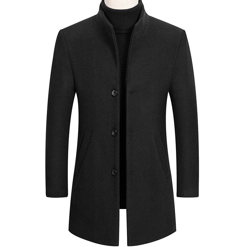 2021 outono inverno 30% casacos grossos dos homens de lã gola masculina moda lã mistura jaquetas outerwear inteligente casual trincheira