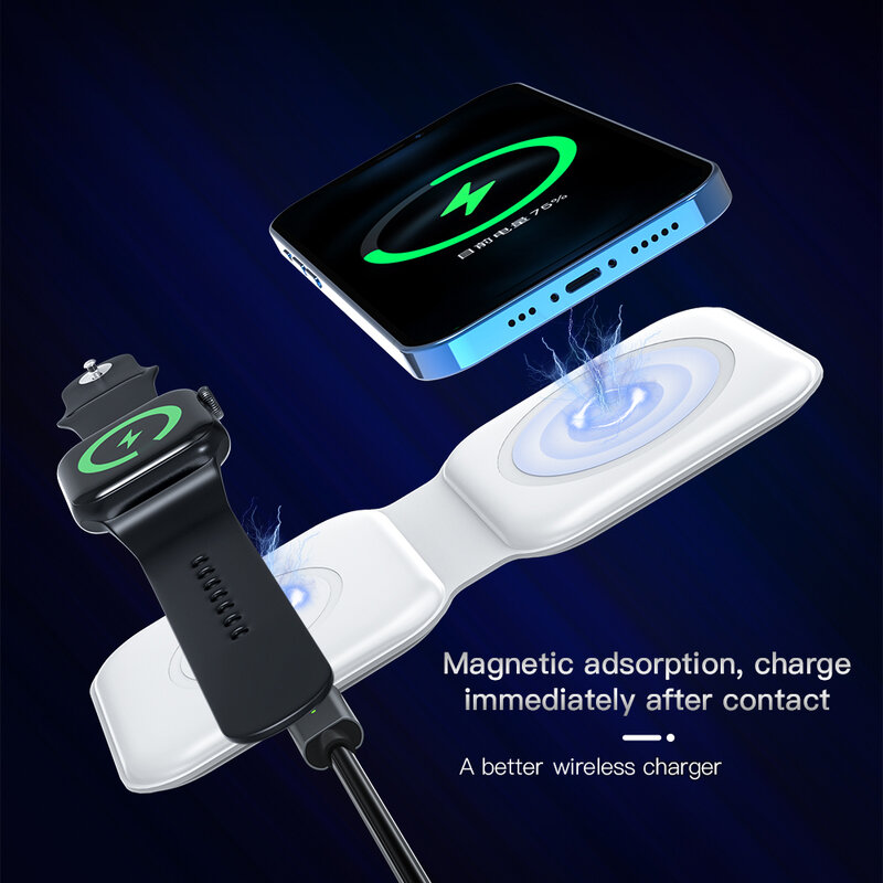 Carregador duo magnético sem fio de carregamento rápido, 15w, 2 em 1, dobrável, seguro, para iphone 12 pro max 11, dock para apple watch 5, 4, 3, airpod