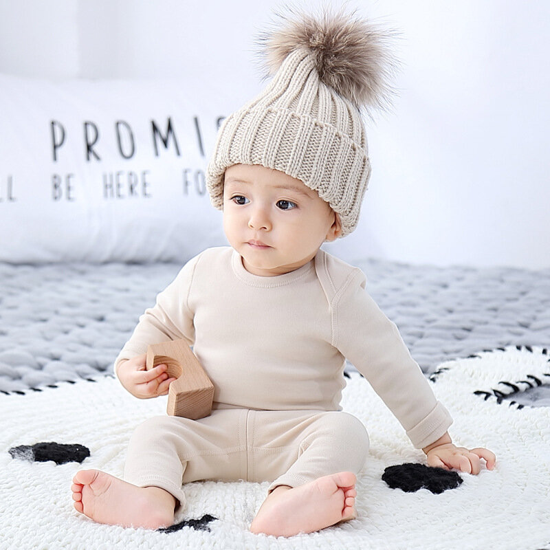 Komplety bielizny niemowlęcej jesienno-zimowa noworodek ciepłe kalesony Unisex bawełna stałe piżamy garnitury noworodek bielizna nocna