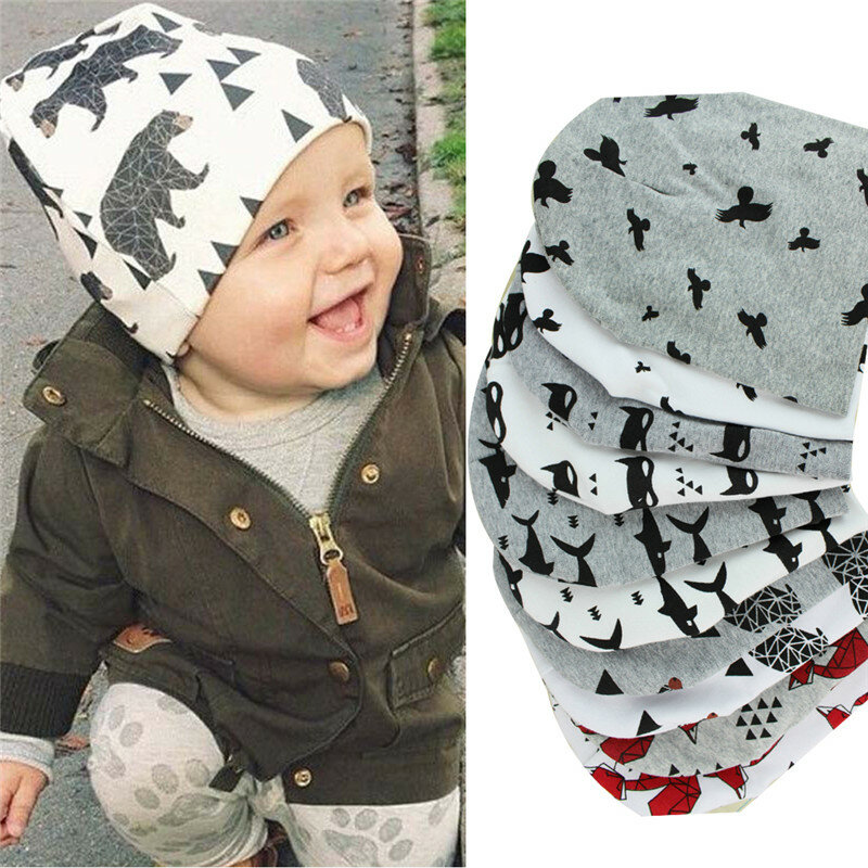 Bonnet tricoté en coton imprimé pour bébé, bonnet Hip Hop pour enfant en bas âge, garçon et fille, couvre-chef pour nouveau-nés, automne et hiver