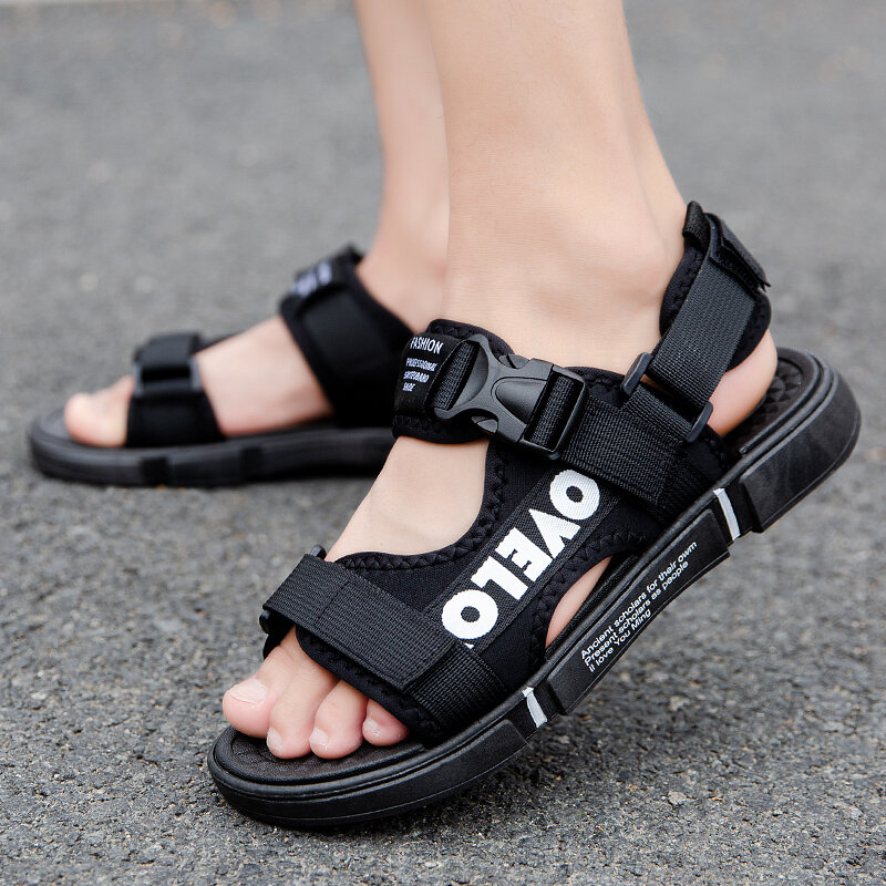 Wysoka marka jakości moda męska sandały letnie sandały plażowe mężczyźni Casual Trend oddychające odkryte męskie sandały plażowe platforma czarna