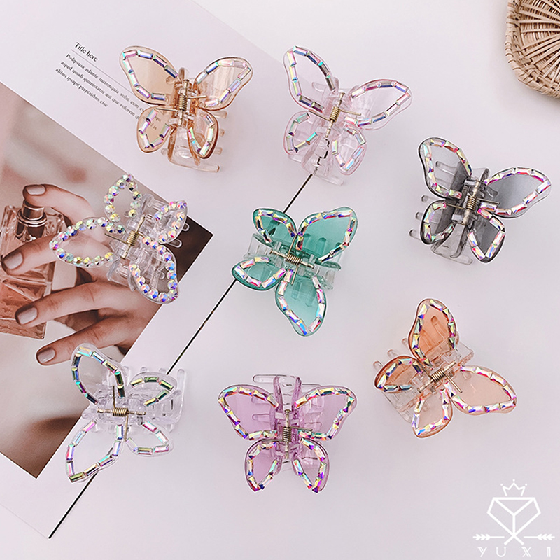 Verão transparente borboleta pega grampo de cabelo para mulheres doce acessórios borboleta grampo feminino hairpin doce