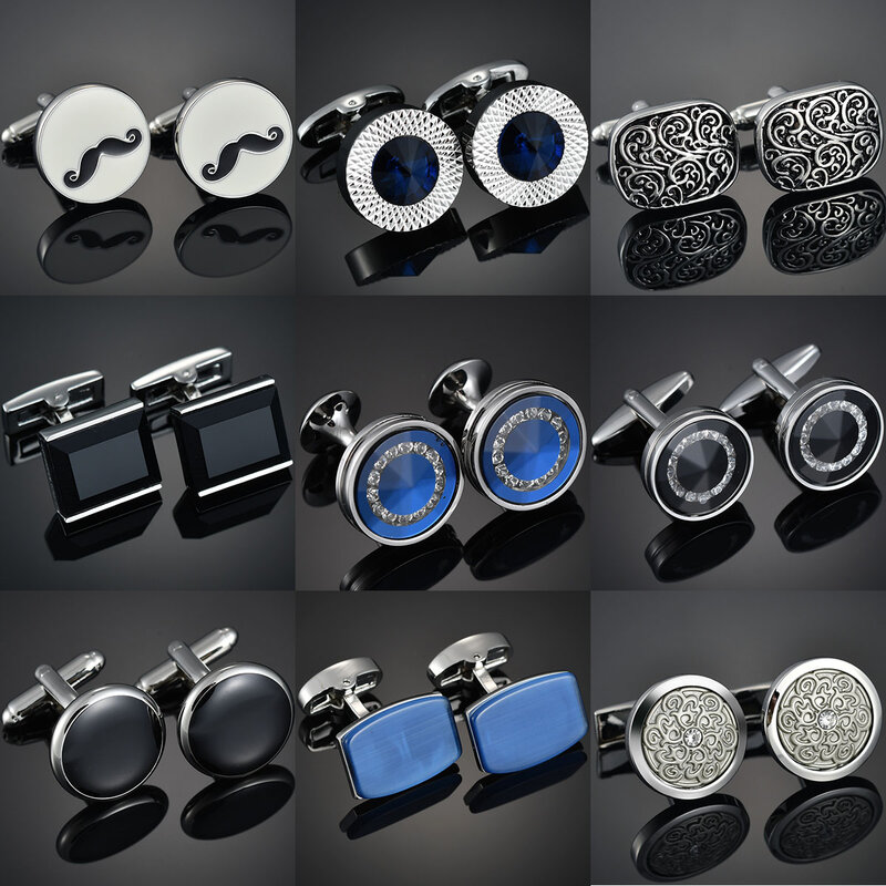 High-Endชายเสื้อCufflinksหรูหราออกแบบBlue Crystal Cufflinks Gemelos Para Hombre Camisa Bouton Manchette