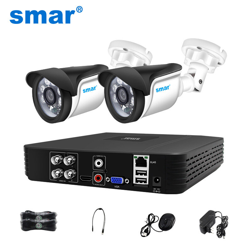 Sistema de videovigilancia Smar, sistema de seguridad CCTV, 2 uds, 720P/1080P, AHD, impermeable/cámara tipo bala, alarma de correo electrónico