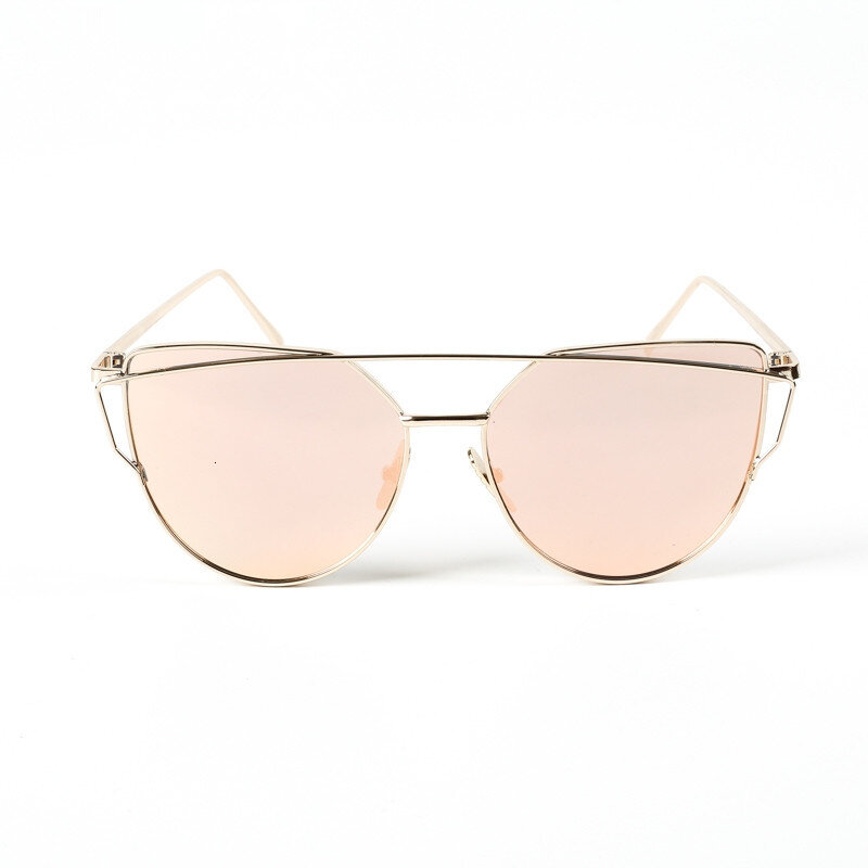 LONSY luksusowy marka projektant Twin belki lustro w kolorze różowego złota okulary przeciwsłoneczne cat eye kobiety Vintage Cateye modne okulary słoneczne Lady okulary