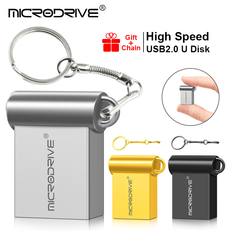 Super mini pen drive de metal usb 4g 8g 16g 32g 64g 128gb de memória, disco em u de alta qualidade com chaveiro pendrive 3 cores