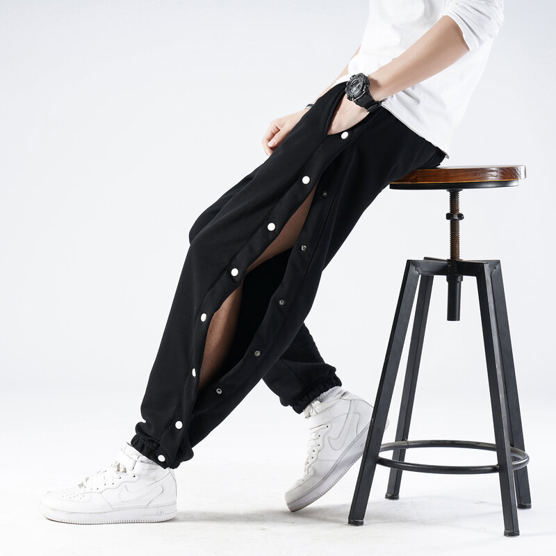 New Open-Breasted Guard Men Pants Spring Summer Thin Cotton Elastic Waist Sports Trousers Men Loose Feet Wide Legs Casual Pants