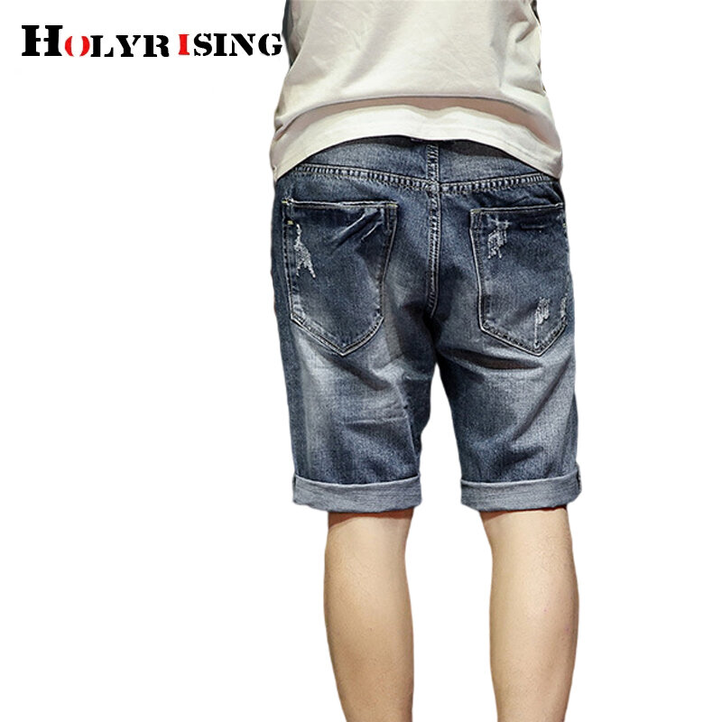 summer men shorts denim cotton holed elastic jeans slim fit stretch brand clothes breathable streetwear size 28-42 шорты19543
