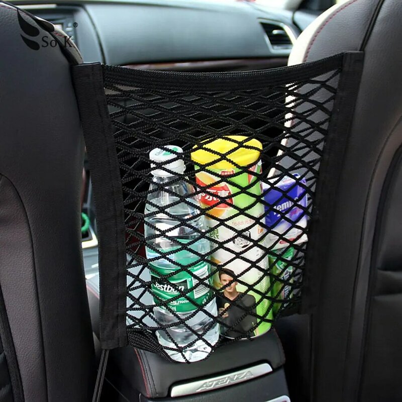 Organizador de banco traseiro de carro, bolsa preta de malha elástica para armazenamento de carro entre o saco, bagagem, suporte de bolso para carros 30*23cm