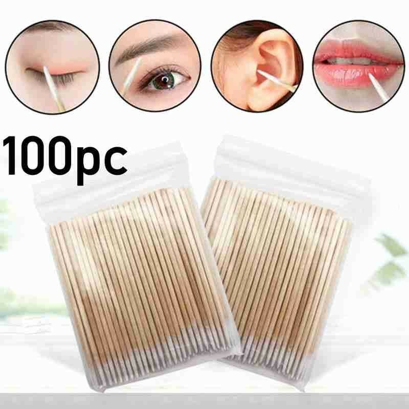 100pcs Disposable Pointed Tampon Stick Ltra-small Cotton Swab Lint Free Micro Brushes Wood Cotton Buds Swabs Eyelash Extension