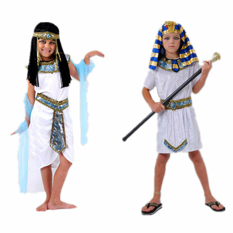 Fantasia de egípcio para crianças, trajes de halloween para meninos e meninas, faraó e princesa da umorden, cleópatra, príncipe, egípcios