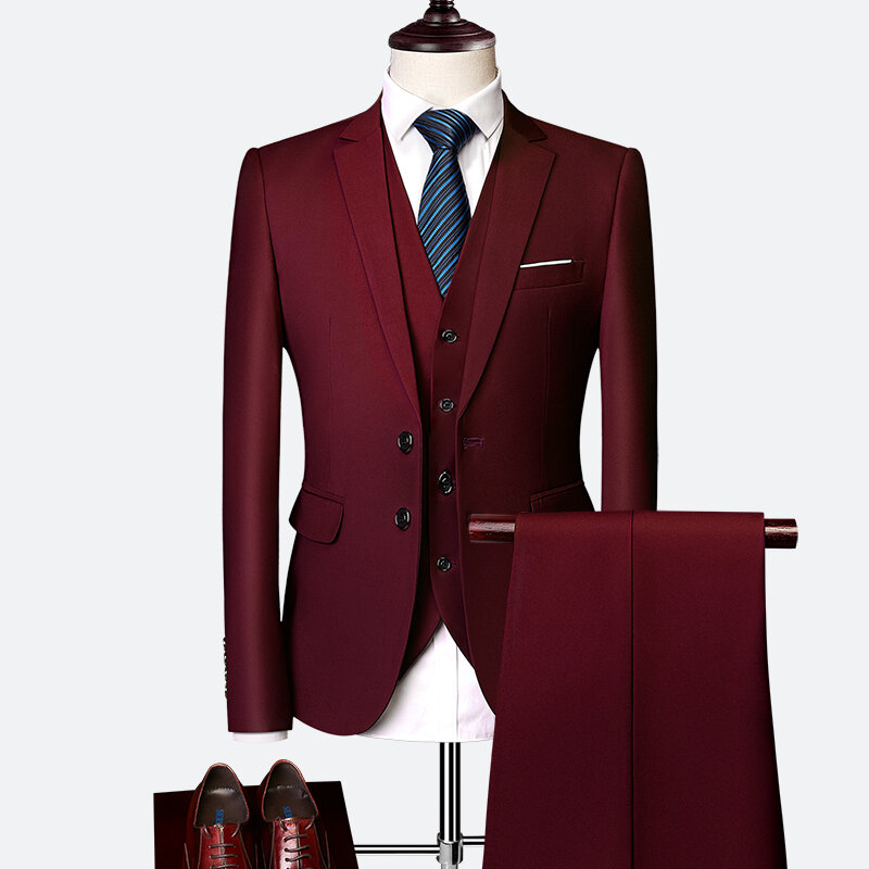 Костюм мужской, весна-осень 2020, высококачественный деловой пиджак, из трех предметов/тонкий, большого размера. Разноцветный бутик-костюм